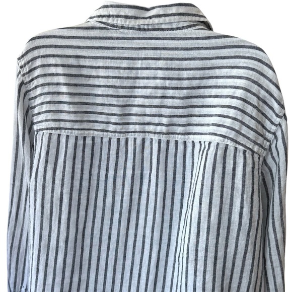 Sigrid Olsen 100% Linen Striped Button Down Blouse Coastal Lagenlook Travel 2X - Picture 7 of 12